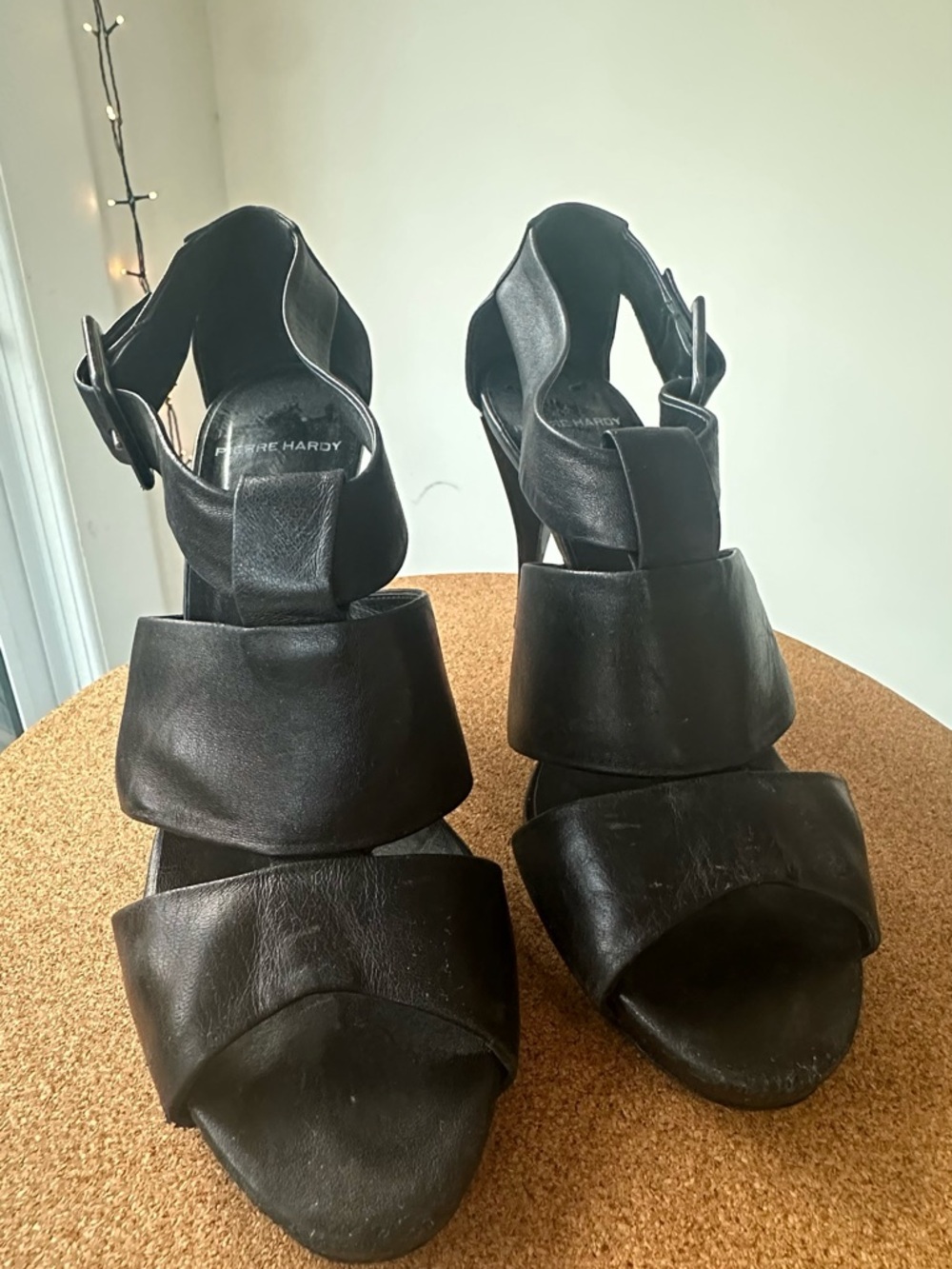 Pierre Hardy Black Leather Sculptural Strap Heels